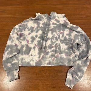 Grey and purple tie dye cropped hoodie